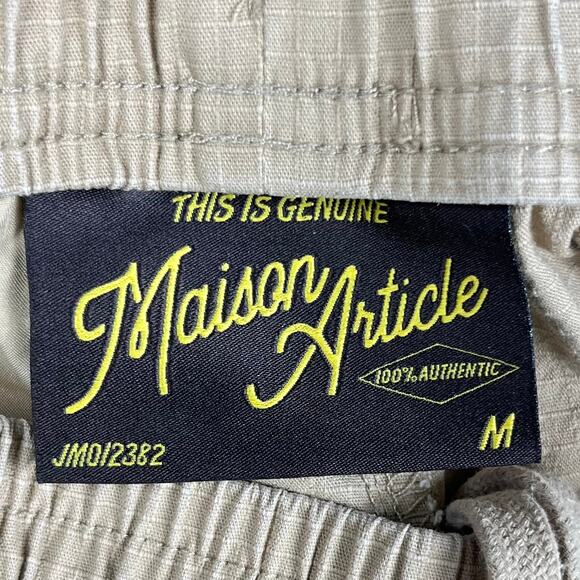 Maison Article Mens Ripstop Cargo Drawstring Pants Size M Ankle Cinch Khaki - Picture 8 of 9